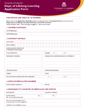 University of Limerick Application Form
