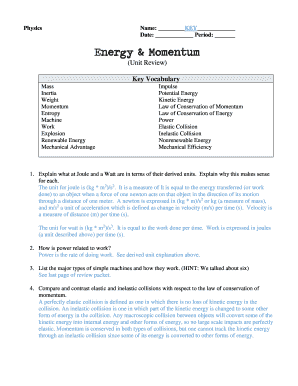 Physics Unit Review Form