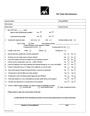 Oil Tank Safety Questionnaire