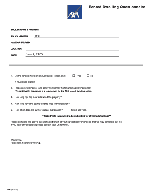 Rented Dwelling Questionnaire