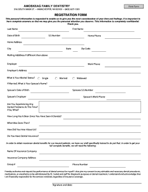 Amoskeag Family Dentistry Registration Form