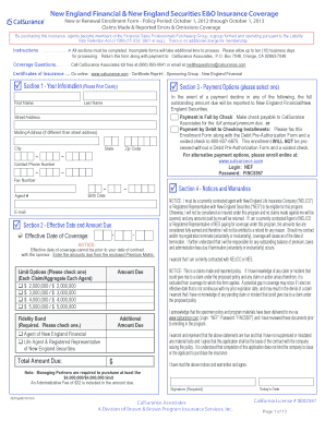 New England Financial E&O Insurance Enrollment Form