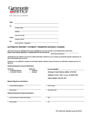 Automatic Deposit Payment Transfer Account Change