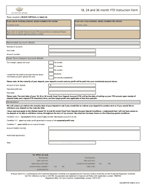 Al Rayan Bank Fixed Term Deposit Instruction Form
