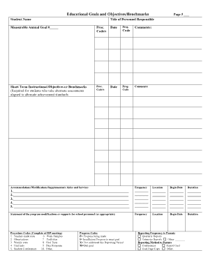 Educational Goals and Objectives Form
