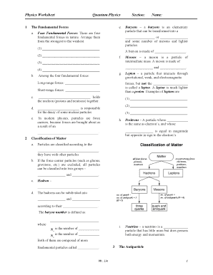 Fillable Online Physics Worksheet Quantum Physics Section Name Fax ...