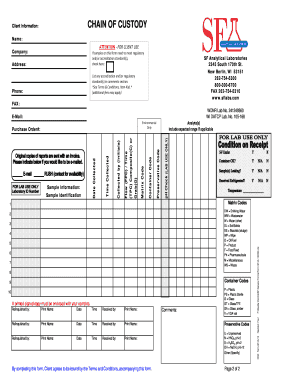 SF Analytical Laboratories Chain of Custody Form
