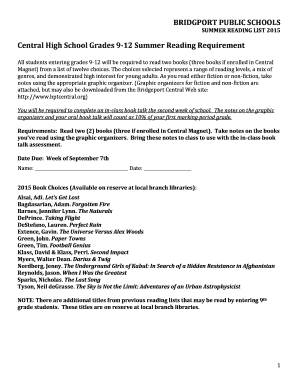 Bridgeport Public Schools Summer Reading Requirement