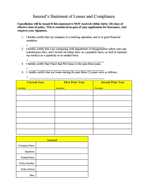 Insured’s Statement of Losses and Compliance