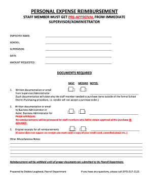 Personal Expense Reimbursement Form