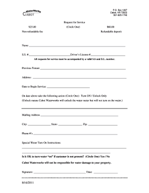 Cabot Waterworks Service Request Form