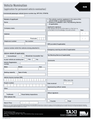 Vehicle Nomination Application Form