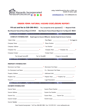 Natural Hazard Disclosure Report Order Form