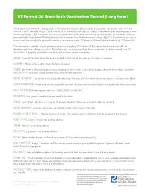 VS Form 4-26 Brucellosis Vaccination Record