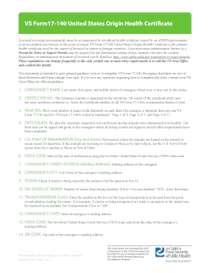 VS Form 17-140 US Livestock Health Certificate
