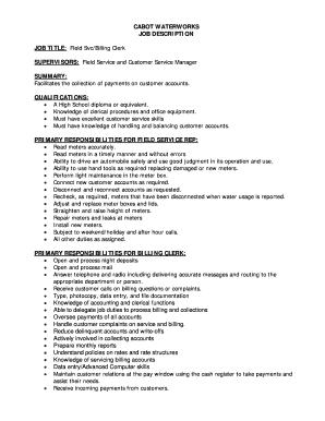 Field Service and Billing Clerk Job Description