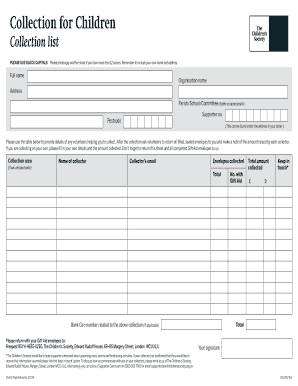 Children's Society Collection Form