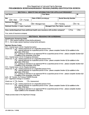 Ohio PAS/RR Identification Screen