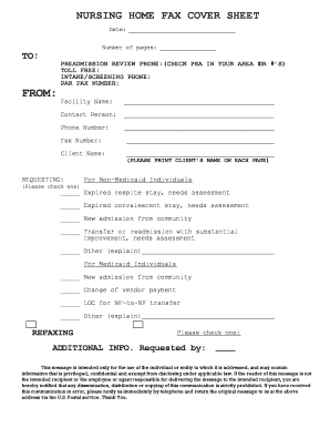 Nursing Home Fax Cover Sheet