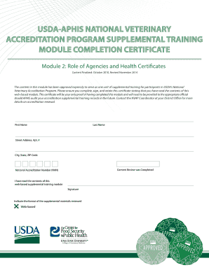USDA APHIS Veterinary Accreditation Certificate