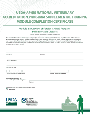 USDA-APHIS Veterinary Accreditation Certificate