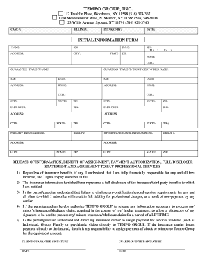 Tempo Group Patient Information Form