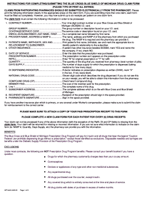 Blue Cross Blue Shield of Michigan Drug Claim Form