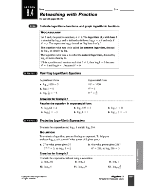 Algebra 2 Lesson 8.4 Worksheet