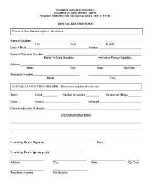 Dental Record Form