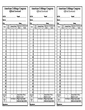 American Cribbage Congress Scorecard