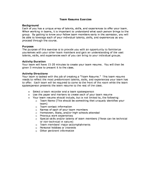 Team Resume Exercise