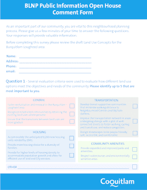 Burquitlam Lougheed Neighbourhood Planning Comment Form