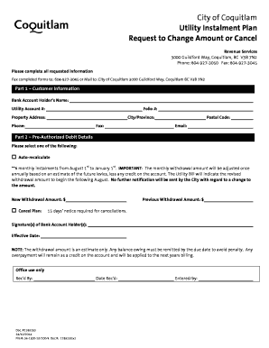 Utility Instalment Plan Change Request