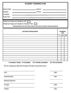 Student Training Plan Form