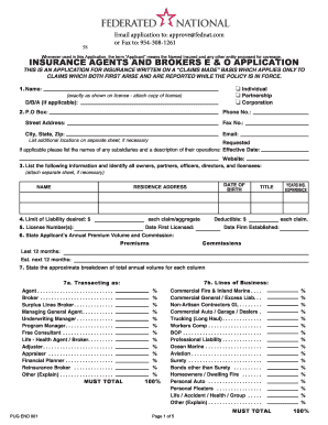 Insurance Agents and Brokers E & O Application