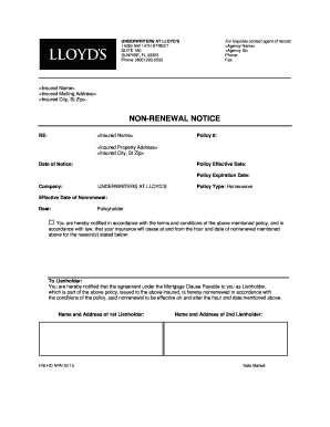 Lloyd's Non-Renewal Notice