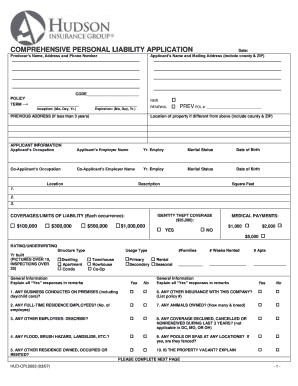 Comprehensive Personal Liability Application