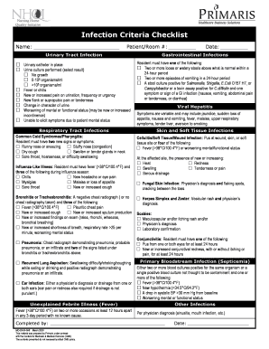 Infection Criteria Checklist