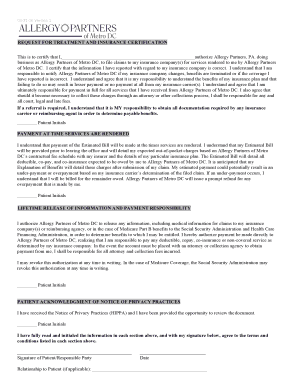 Request for Treatment and Insurance Certification
