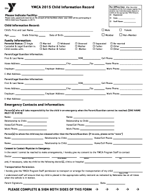 YMCA Child Information Record Form