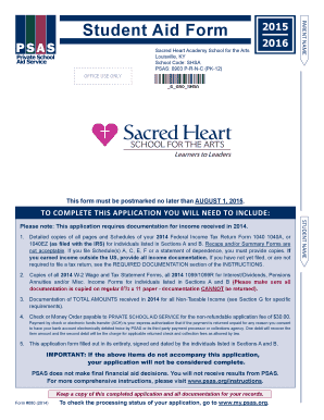 Student Aid Form 2015