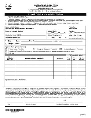 AIA Singapore Outpatient Claim Form