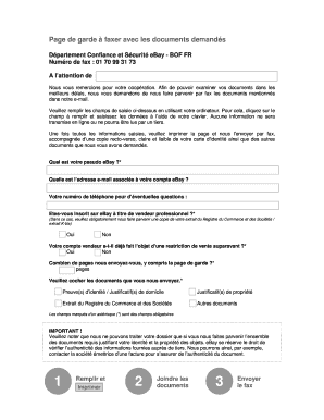 Page de garde à faxer avec les documents demandés