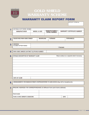 Gold Shield Warranty Claim Report Form