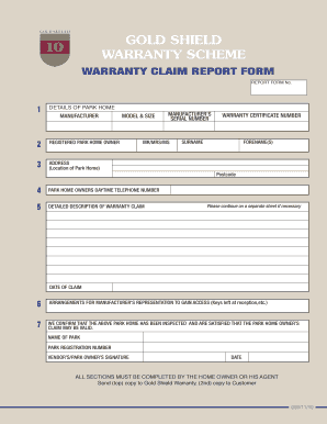 Gold Shield Warranty Claim Report Form