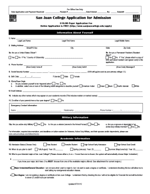 San Juan College Application for Admission