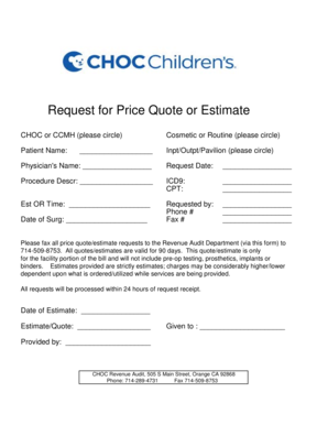 CHOC Price Quote Request Form