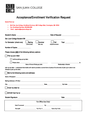 San Juan College Acceptance Verification Request