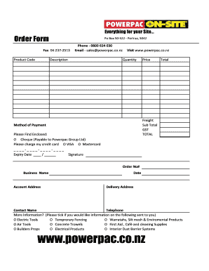 Powerpac Order Form