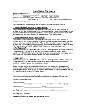 Loan Status Disclosure Form